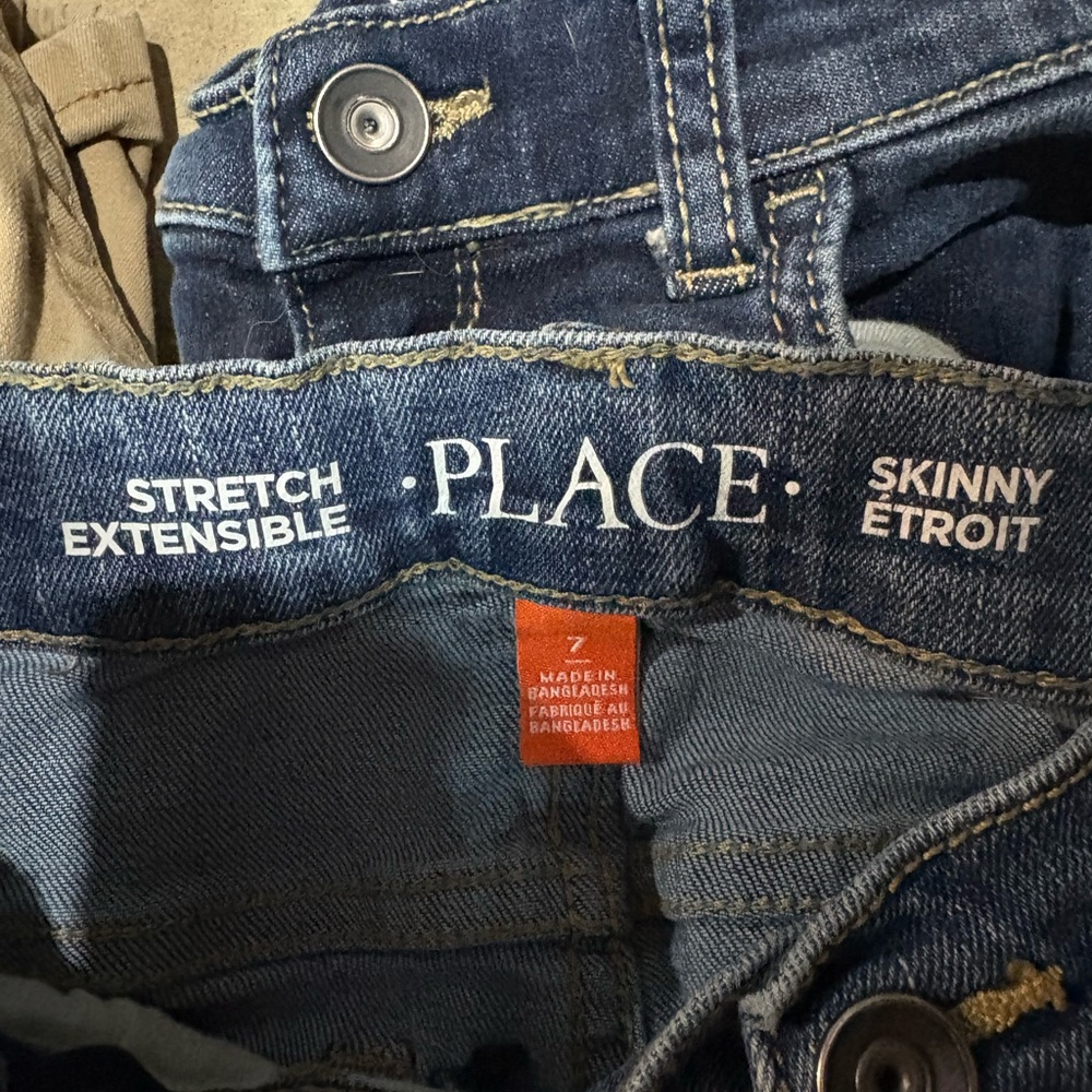 3 pack two Children's Place Kids Jeans - Denim Blue and Khaki wranglers  (8) - Picture 2 of 6